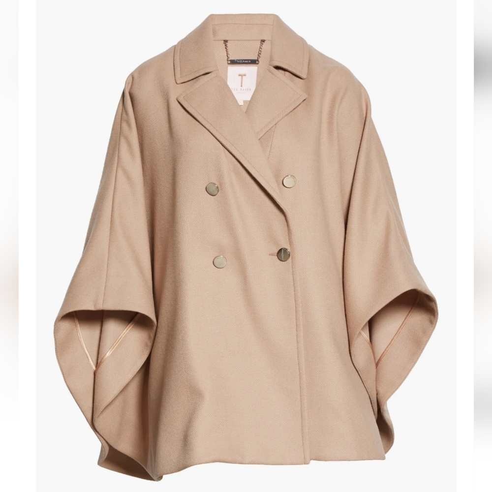 Donnata Double Breasted Wool & Cashmere Blend Cape - Camel